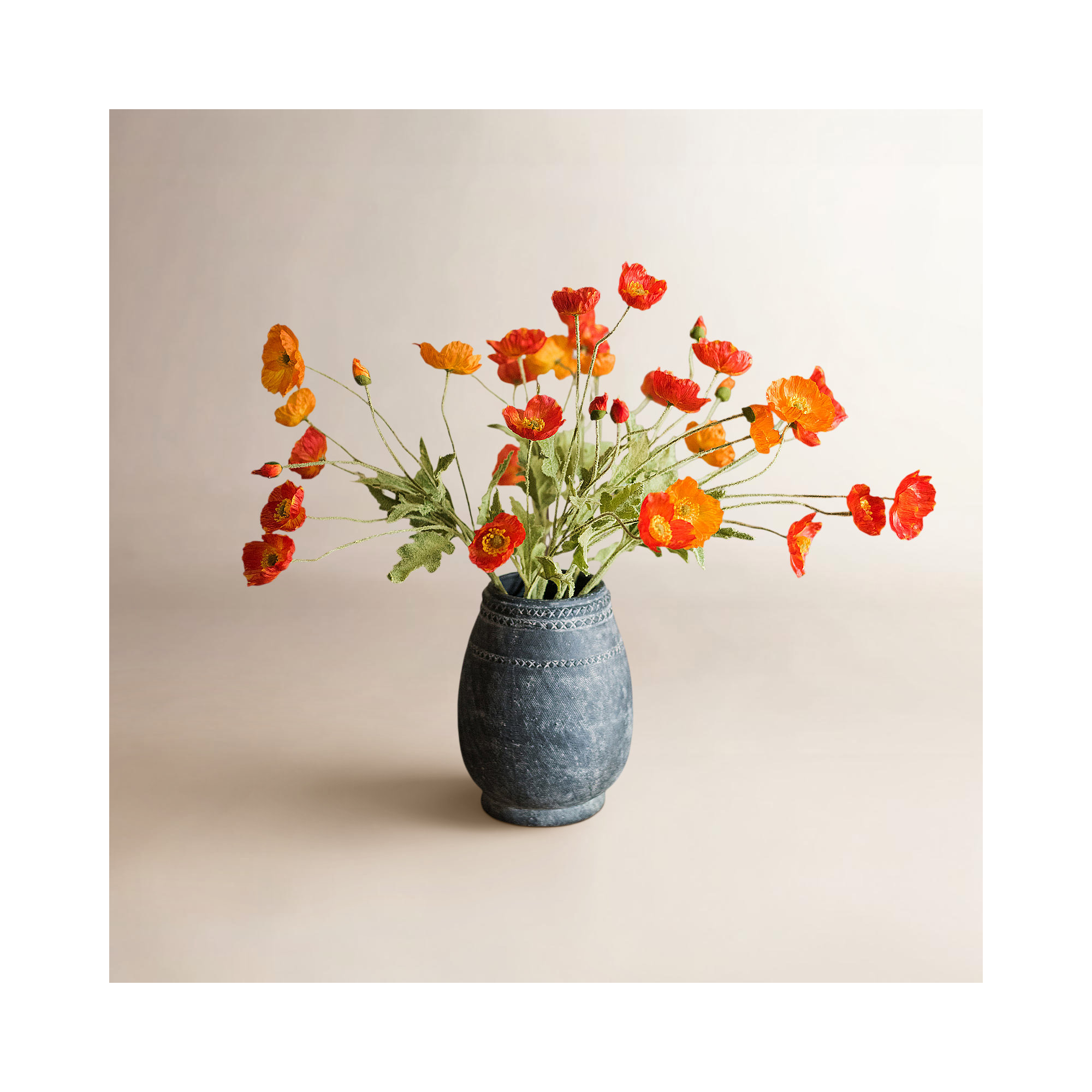 Silk Flower Common Poppy Spray, Orange, 5 Stems
