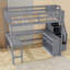 Lit mezzanine pleine grandeur peu encombrant avec bureau en L et nombreuses tablettes de rangement, escaliers-133732001