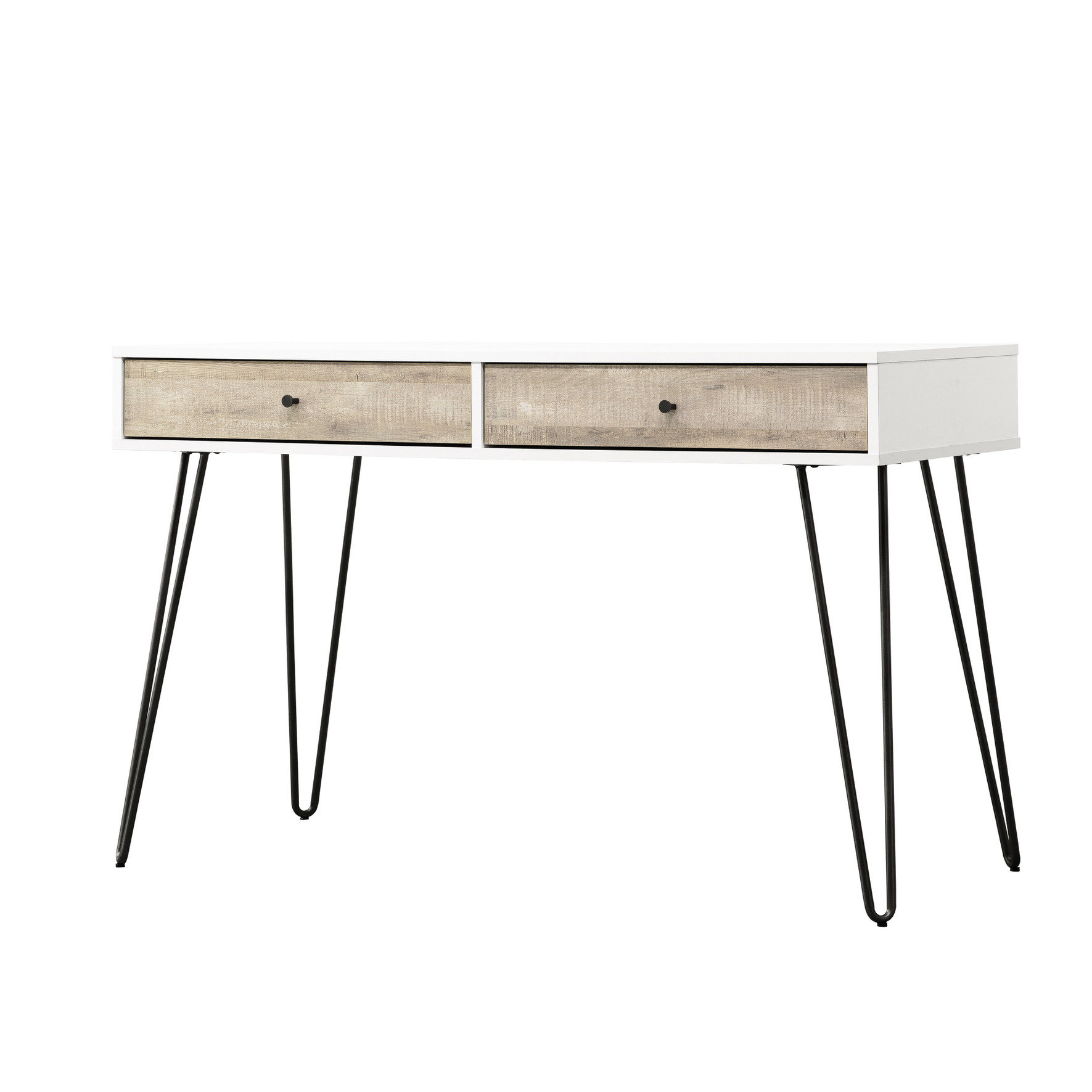 Latitude Run® Taupe Oak Craft Desk With 2 Storage Drawers And Metal
