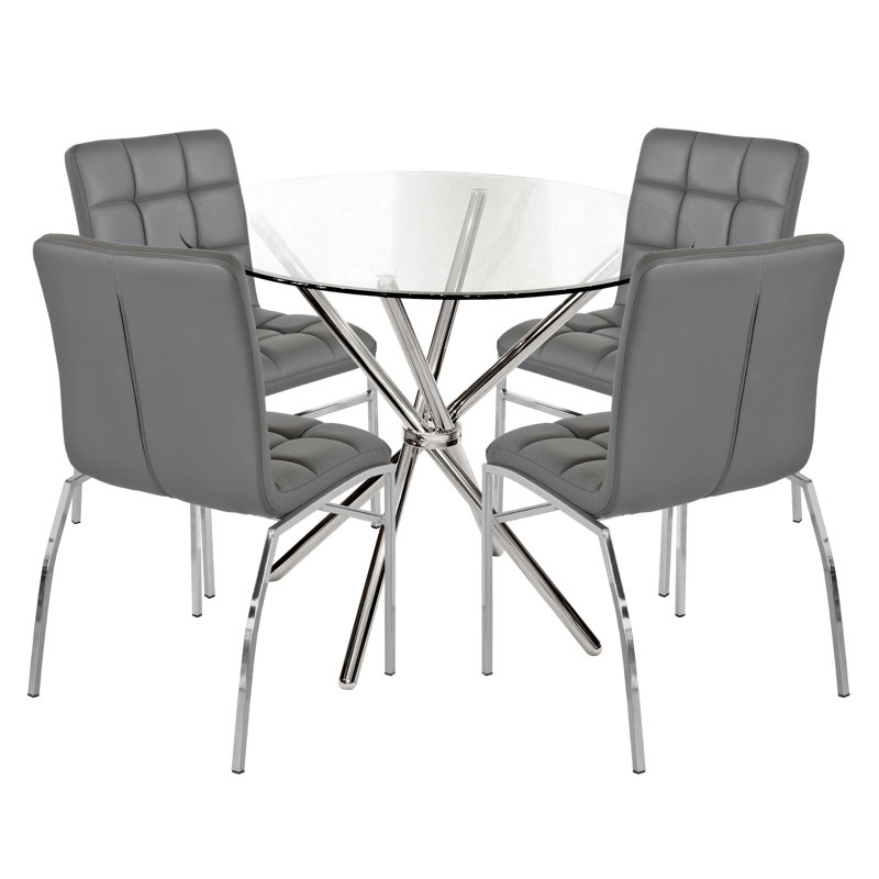 Sittingbourne 4 - Person Dining Set, Chrome, Grey