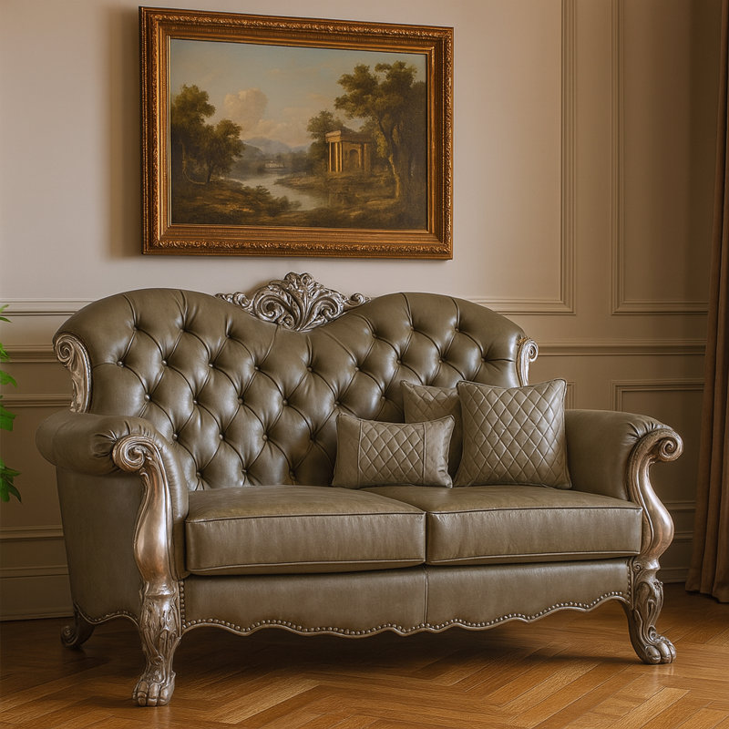 Causeuse et coussins décoratifs en similicuir 71 po