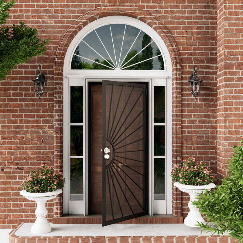  80 Inch Security Screen Door – Perforated Mesh Steel with Rust-Resistant Finish and Dual-Bore, Reversible Left or Right in Black