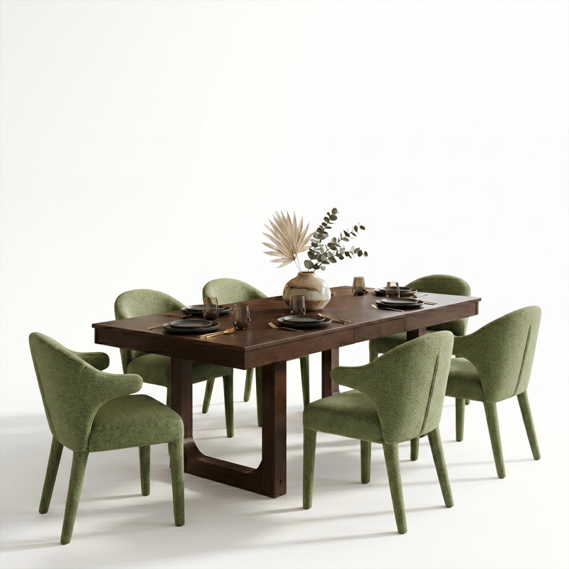 Ensemble de salle à manger 7 pièces Mid-Century, Vert