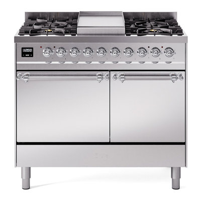 ILVE Nostalgie II Series 40 inch Dual Fuel Range with 6 Sealed Burners, Griddle (Solid Door)