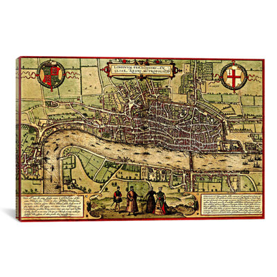 « antique map of london (1572) » par georg braun, impression sur toile tendue en beige