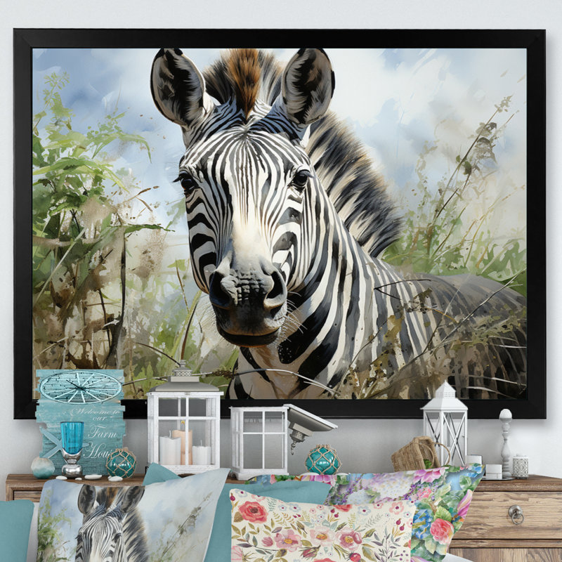 Zebra Stripes In Jungle, reproduction d'art sur toile, Noir, H 30 po x l 40 po x P 1,5 po