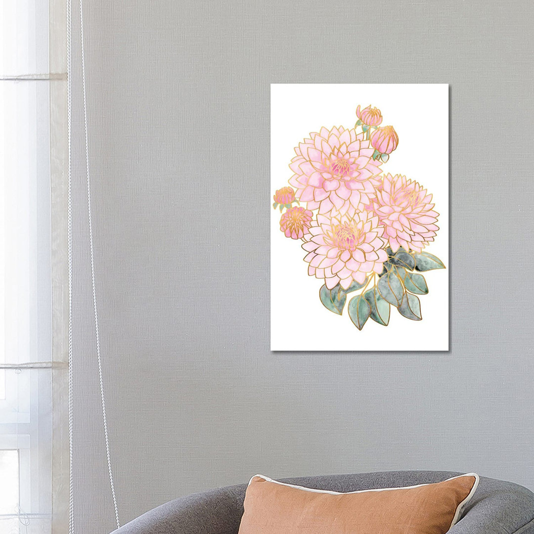 Pacey Dahlien Bouquet In Pink Aquarell von Blursbyai - Galerie-verpackt Leinwand Giclée auf Leinwand