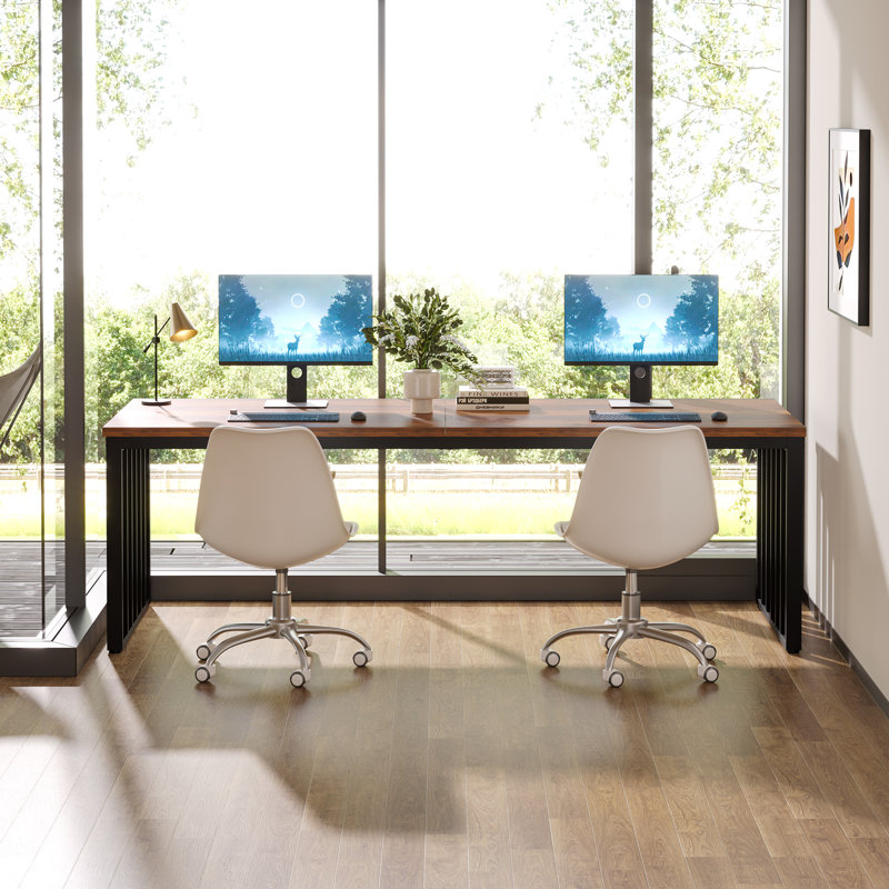 Carren Iron Computer Desk, Brown/Black
