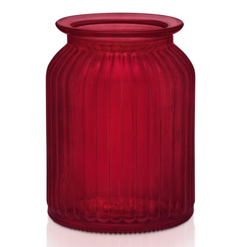 Cranberry Red Ribbed Jar Vase