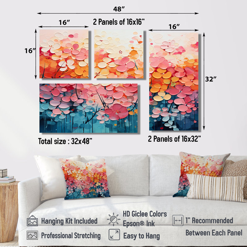 Coral Oasis I - Multi-Colour Wall Art Set Of 4, Black, Framed Print without Mat