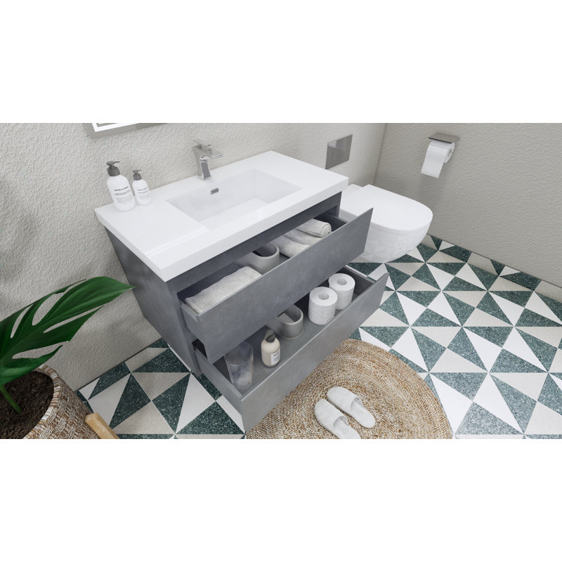 Amahd Single Bathroom Vanity with Acrylic Top, Cement Gray