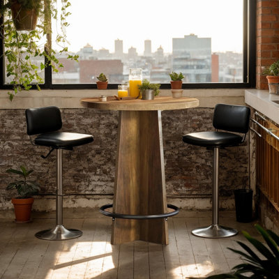37.4" Wooden Bistro Pub Table, Round Bar Table with Metal Ring Footrest for Home Kitchen