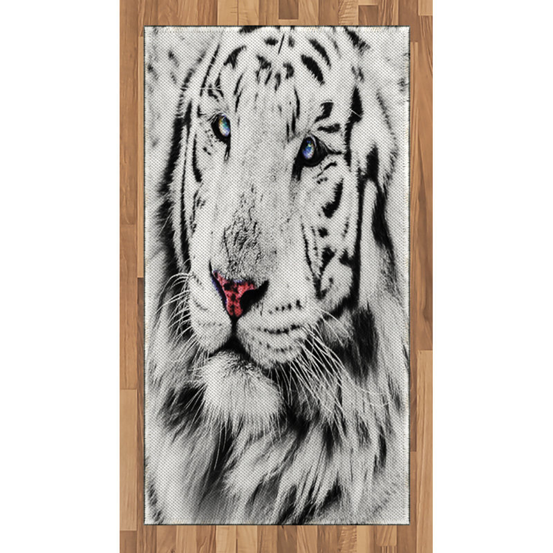 Safari Black White High Density Long Fiber Poly Threads Decorative Area Rug Carpet, Rectangle 2'7" x 5'