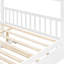 Lit double en bois pleine grandeur, lit gigogne simple, finition blanche, bois de pin de haute qualité, toit suspendu pour espace imaginatif, 2 têtes de lit, bon lit avec cadre escamotable, têtes de lit profilées et confortables, superbe