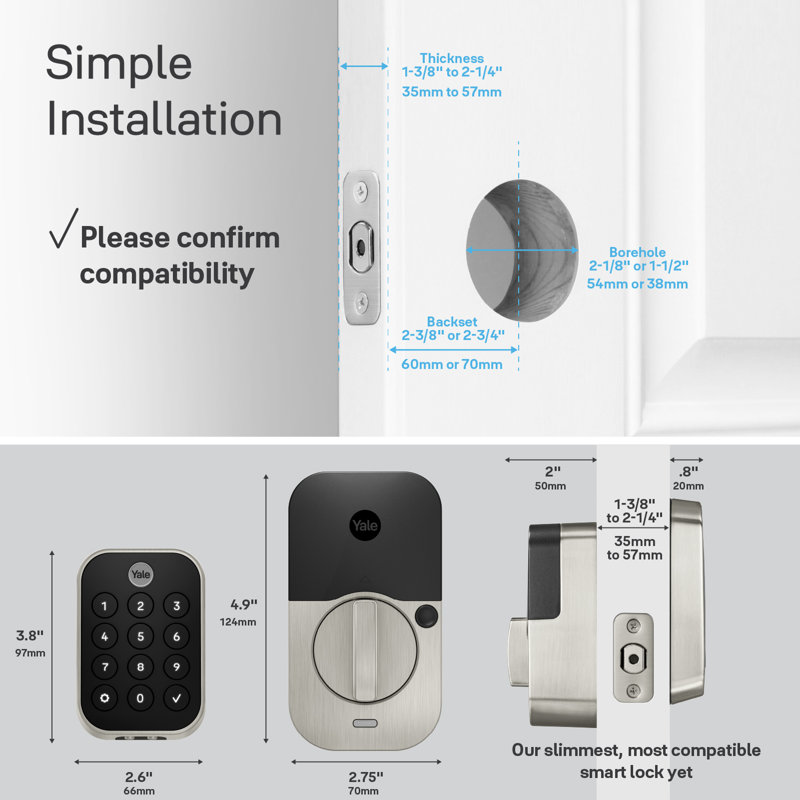 Yale Assure Lock 2 clavier sans clé avec Bluetooth et levier Valdosta, Nickel satiné
