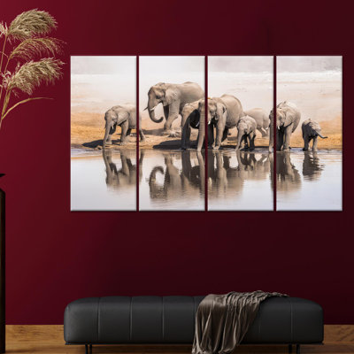 Élégante toile imprimée: grand safari, éléphants d'Afrique, toile tendue 4P