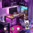 Brown Computer Desk With Charging Station & Shelf Space, Reversible Alignment, Construction, Led Lights, Ports, Headphone Hook Supplement For Office Work And Home Use, Brown, Power Outlet Shelves,