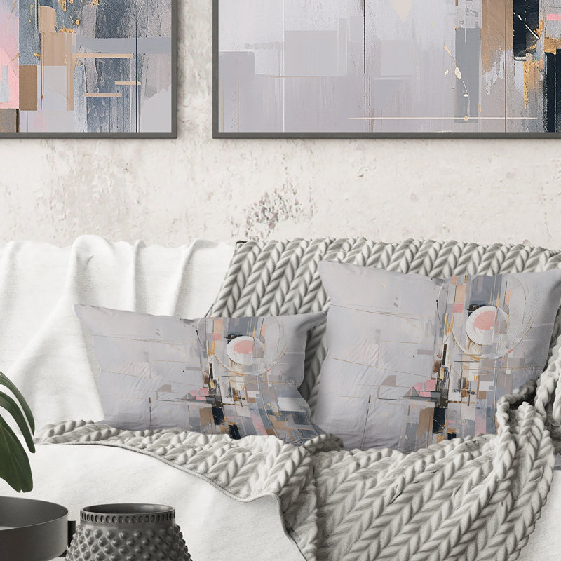 Coussin décoratif rose et gris avec mosaïque Echoes I