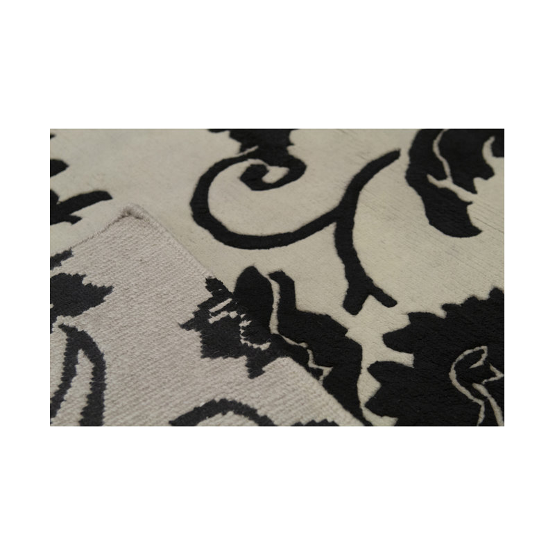 Tapis ivoire et noir noué à la main de haute qualité
