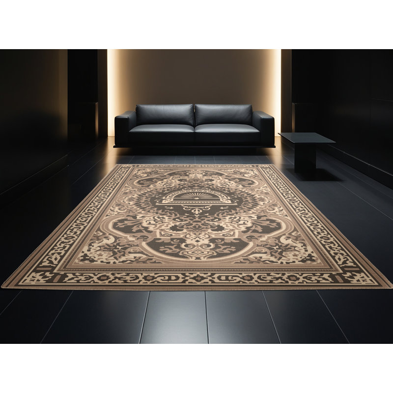 Tapis oriental classique gris / beige lavable à la machine Parnika, 7 x 9