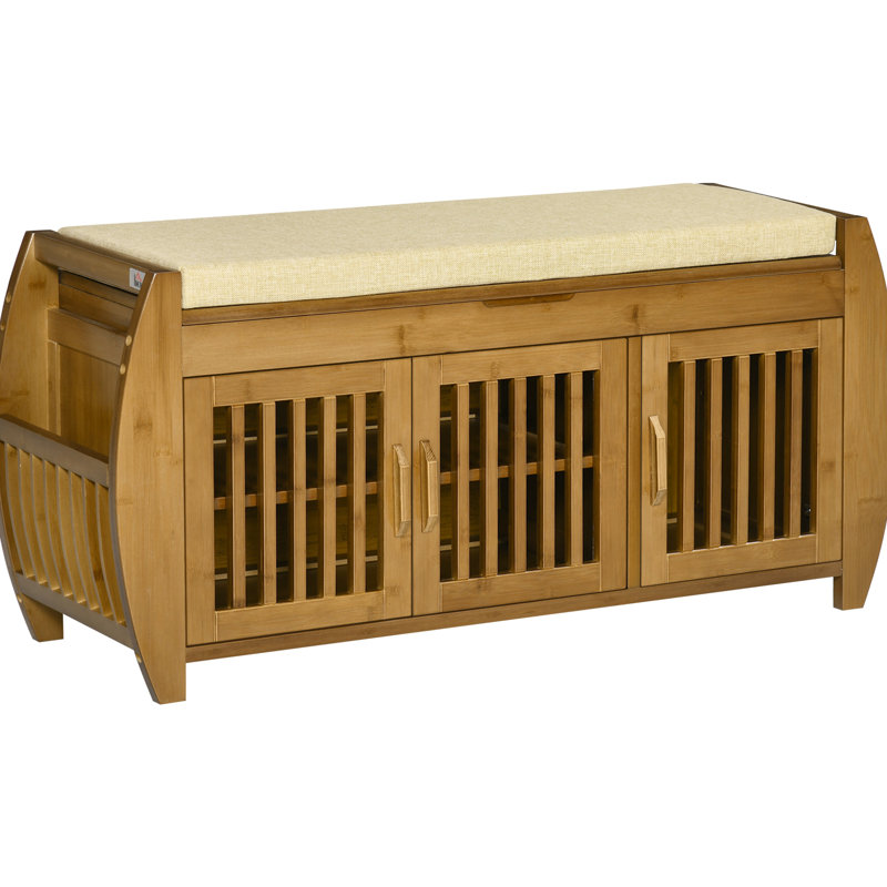 Banc de couloir avec étagère à chaussures et rangement - 3 portes, support latéral, compartiment caché, coussin de siège, solution unique et élégante pour le couloir d'entrée, fonctionnel et élégant