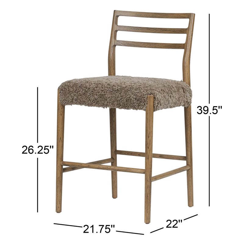Glenmore Upholstered Stool with Solid Wood Frame, Smoked Oak, Counter Stool (26.25" Seat Height), Taupe Shearling