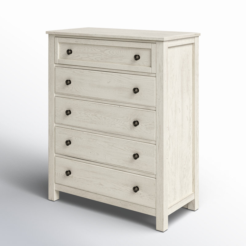 Weathered White 5-Drawer Vertical Chest with Metal Handles