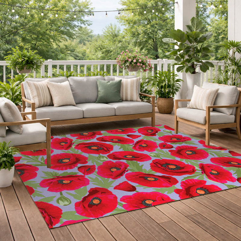 Poppie Soft Step Outdoor Area Rug, Periwinkle, Rectangle 7' x 5'