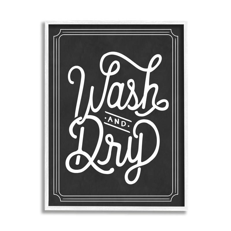 " Wash And Dry " by Lettered And Lined, Coastal White Framed Giclee, 14" H x 11" W x 1.5" D