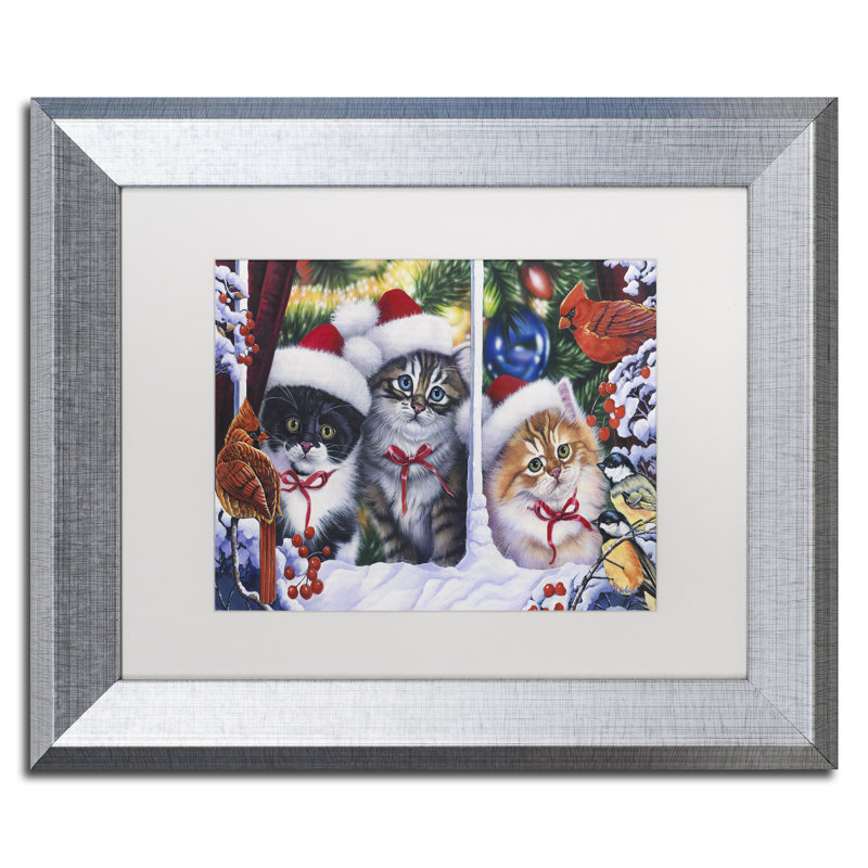 Caiti «Cats in Window», impression encadrée sur toile, H 14,5 po x l 17,5 po, Argent