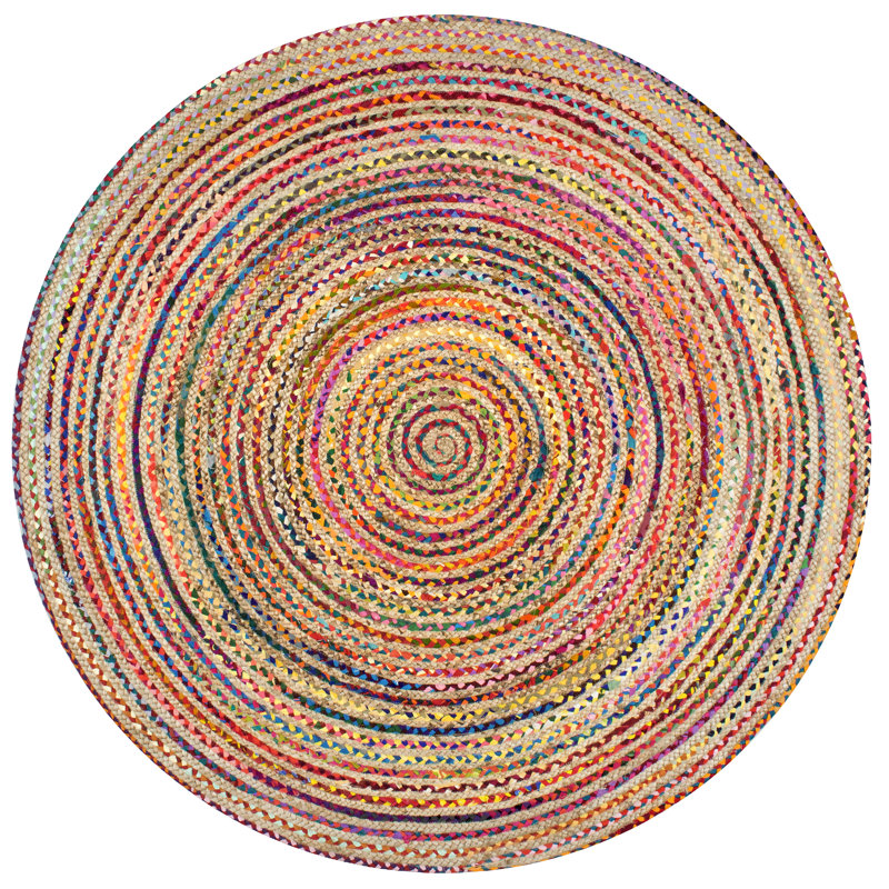 Lovetto Bohemian Handmade Braided Red Rug, Round 8'