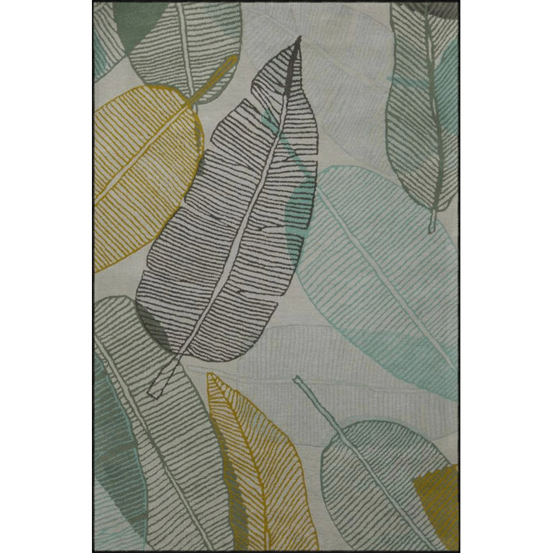 Tapis gris à motif de feuilles, Rectangle 2 pi 4 po x 4 pi