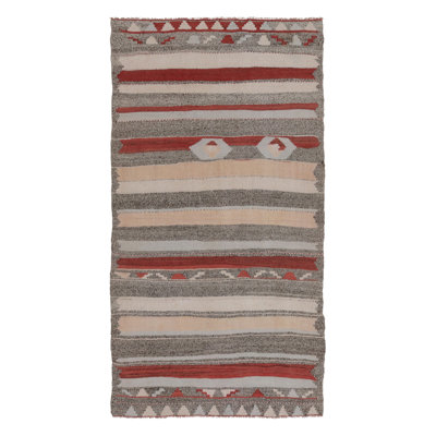 Vintage  Kilim In Red & Gray Stripes With Geometric Motifs - Rug & Kilim
