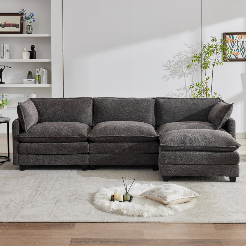 Canapé modulaire en L avec accoudoirs Redenius, Boucle gris