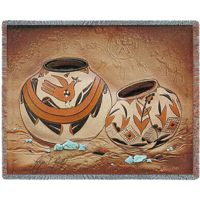 Pure Country Weavers Zuni Style Pottery Blanket - Southwest Pueblo Pottery Art - Gift Tapestry Throw Woven from Cotton - Made in The USA (72x54)