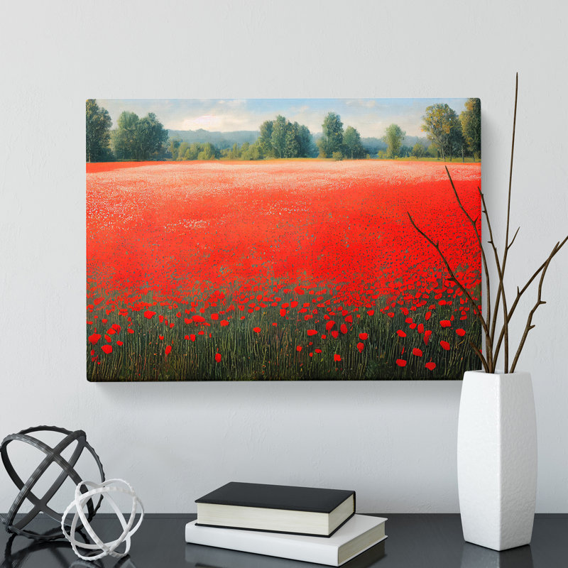 Enigmatic Poppy Field Flowers - Wrapped Canvas