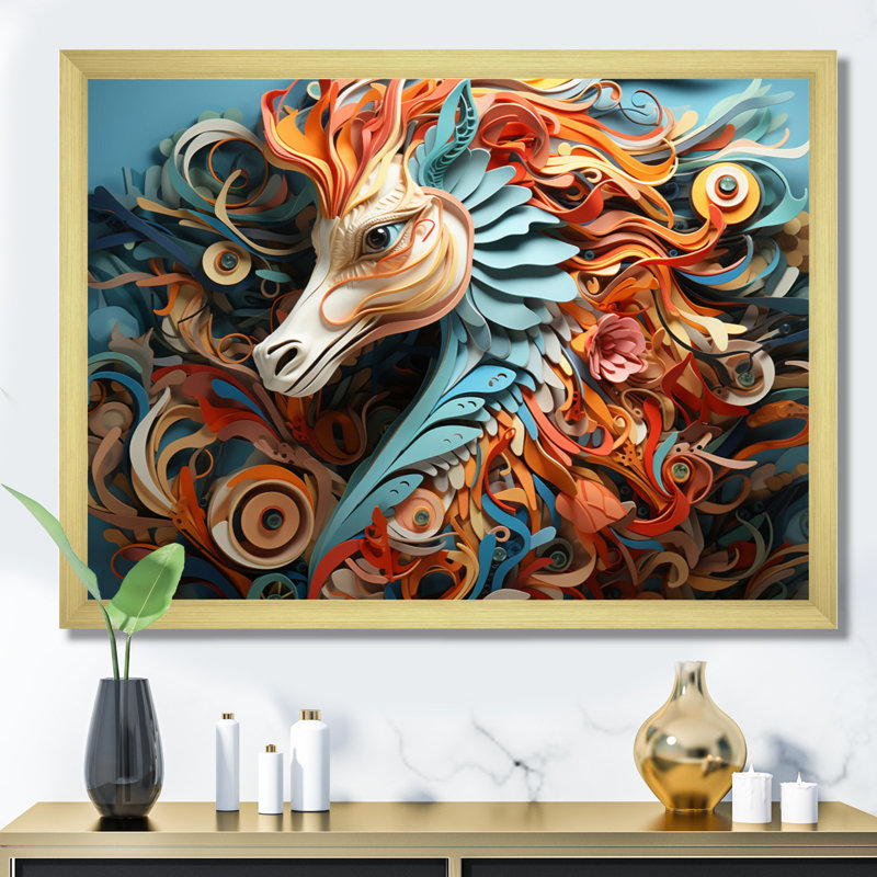 Mystical Seahorse Geometric II - impression, H 12 po x l 20 po x P 1 po, Cadre doré à une seule photo