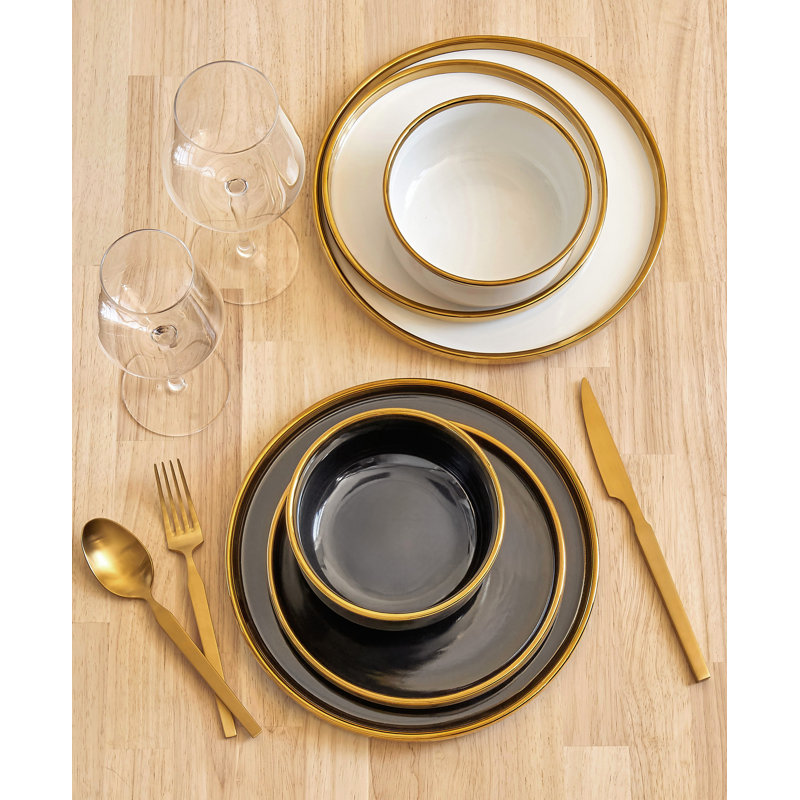 Hillcrest 12-Piece White and Gold Ceramic Dinnerware Set, Service for 4