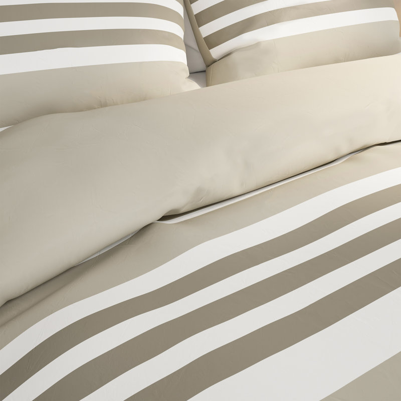 Ensemble d'édredon réversible en microfibre 3 pièces Seaside, Édredon double/grand et 2 taies décoratives, Beige