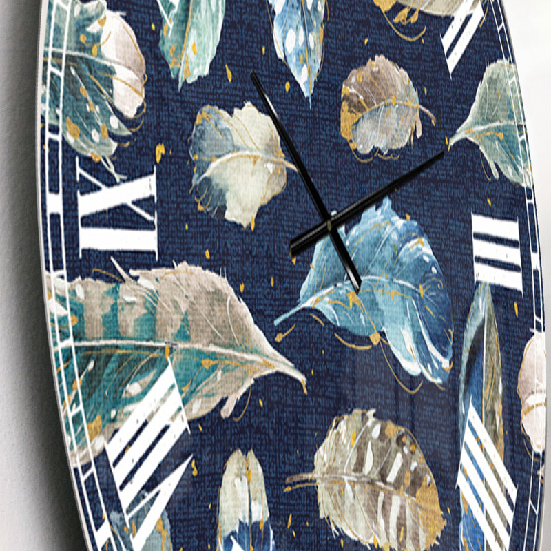 Indigold Feathers Turquoise Motif - Horloge murale traditionnelle, Bleu marine / multicolore, Petit