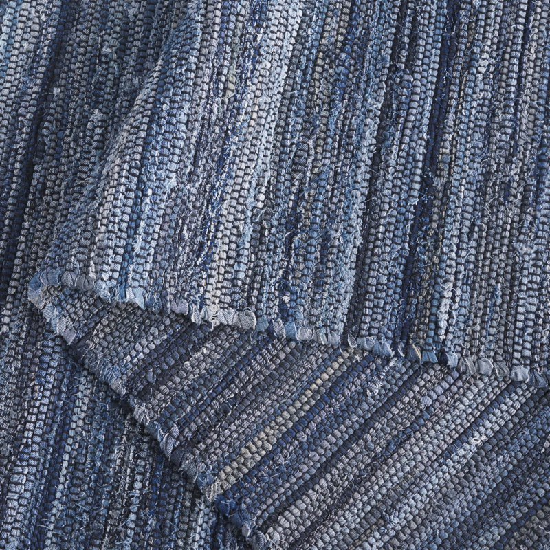 Abiram Hand Woven Denim/Cotton Rug in Blue/Black, Rectangle 5' x 8'