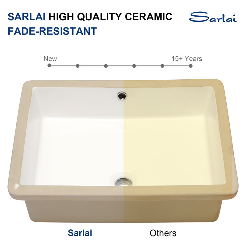 22" L x 15.5" W Rectangular Undermount Bathroom Sink Ceramic Sink with Overflow