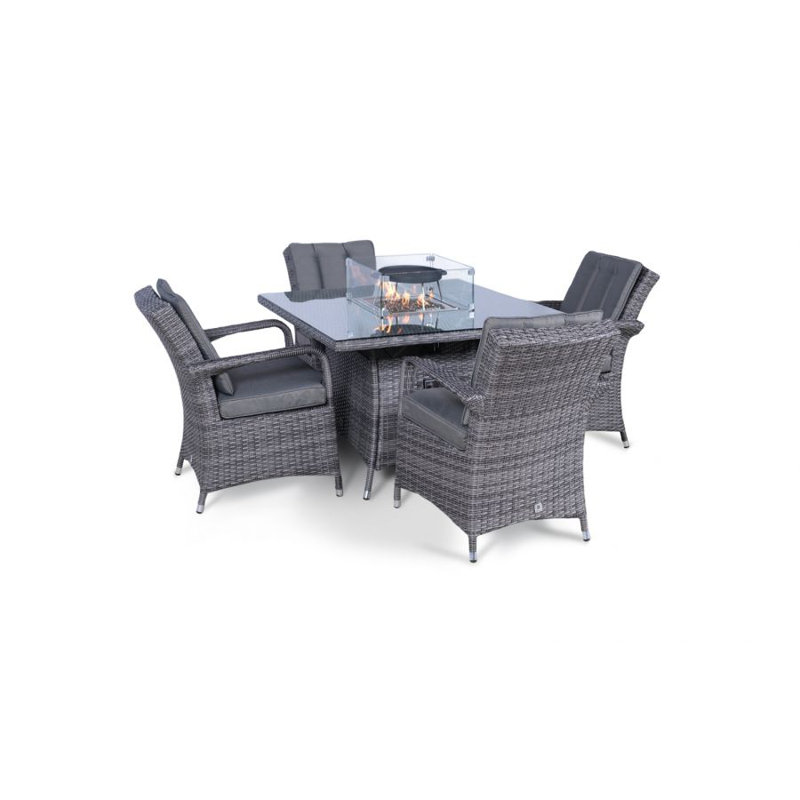 Parris 4 - Person Wicker Patio Dining Set with Square Table , Cushions Included, Grey/Light Blue, Grey