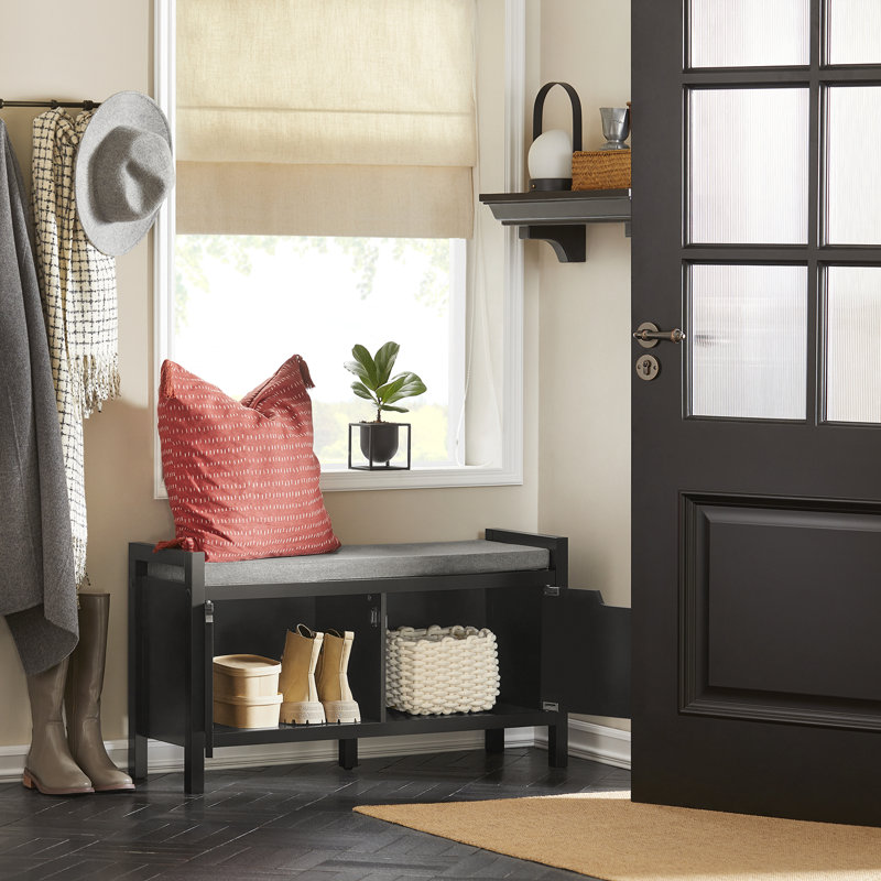 Benon Polyester Upholstered Storage Bench, Black