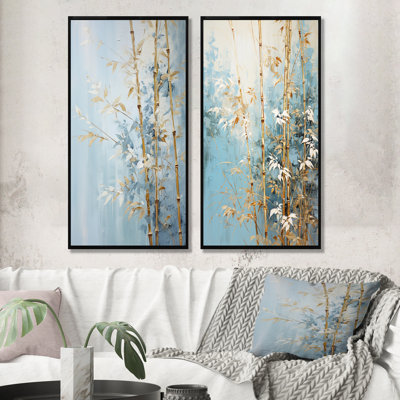 Gold And Blue Bamboo - Bamboo Wall Art Prints Set Of 2