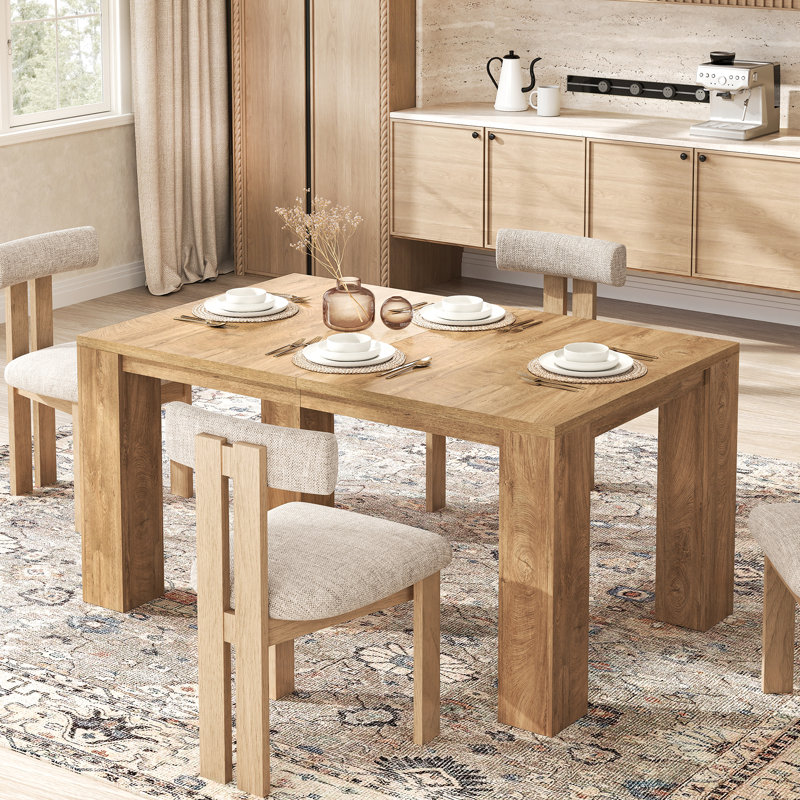 Table de salle à manger extensible pour 4 à 10 personnes, style ferme moderne

Table de salle à manger rectangulaire extensible de 140 à 220 cm avec 2 rallonges, table transformable pour salon, chêne naturel brun