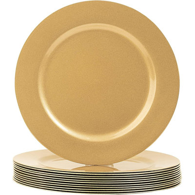 Set of 12, 13" Gold Round Plastic Charger Plates for Wedding & Party Decor