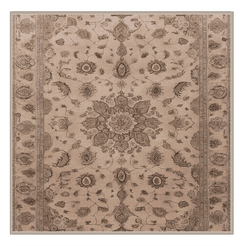 Tapis beige Tabriz lavable à la machine, Carré 8 pi