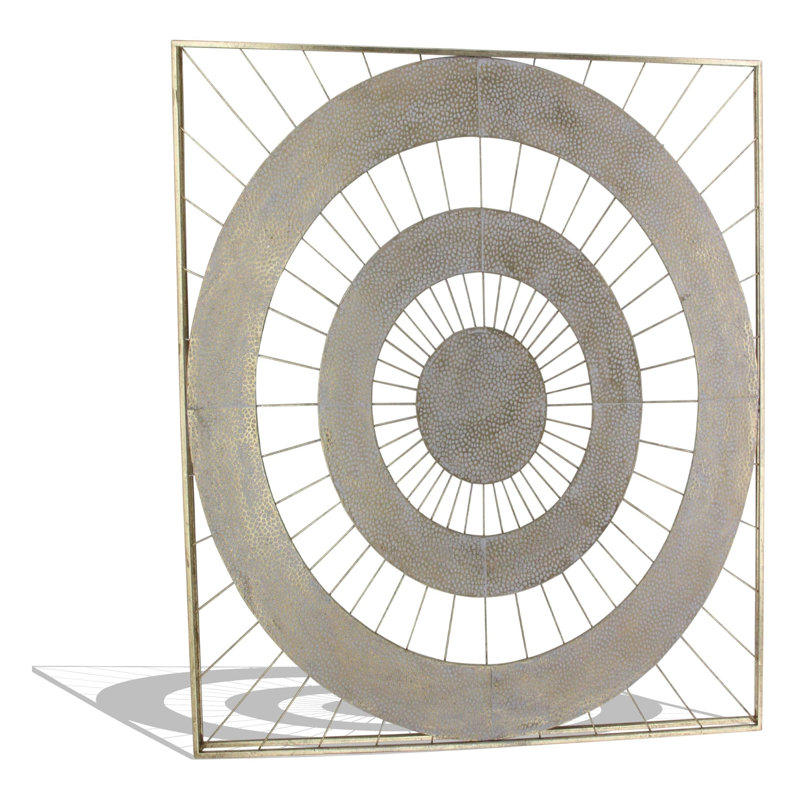 Décoration murale brune en métal cible - 35 po x 35 po - cadre champagne doré
