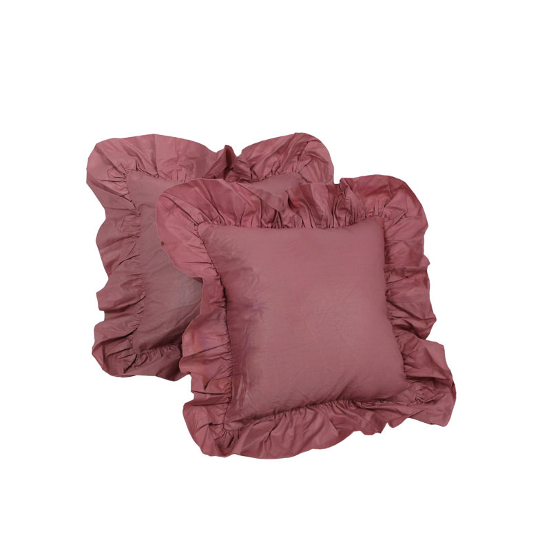Chintz Ruffled Reversible Throw Pillow, Pink